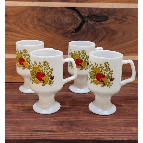 Vintage Corning Ware "Spice of Life" Milk Glass Pedestal Mugs, Set of 4 - Picture 6 of 8